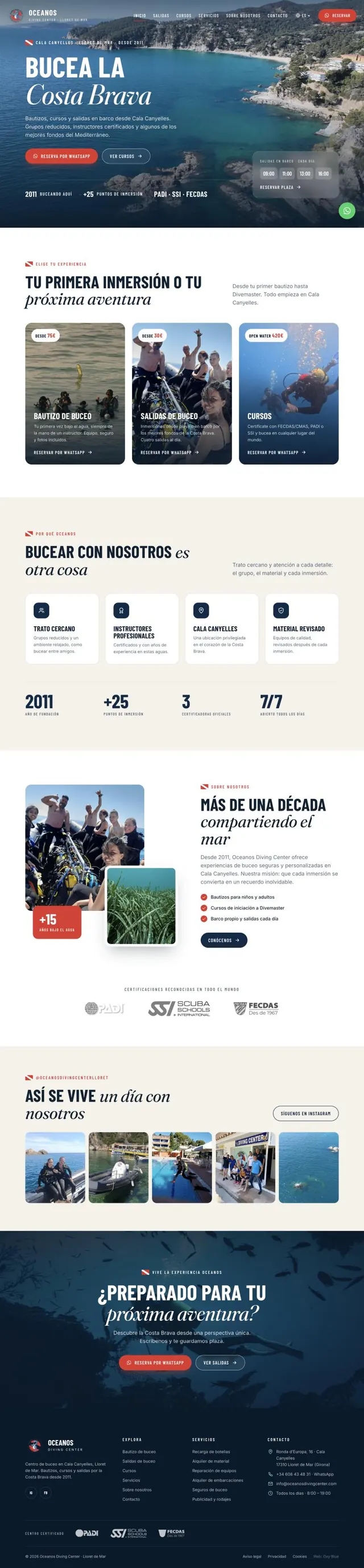 Página de inicio de la web nueva de Oceanos Diving Center